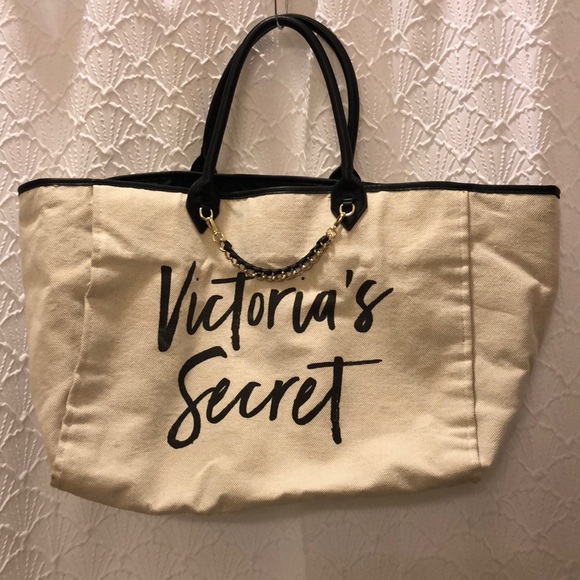 Victoria's Secret Handbags - Victoria’s Secret canvas tote with gold chain!